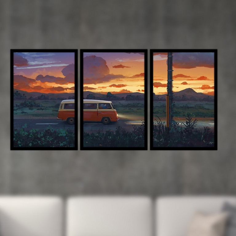 تابلو بکلیت طرح نقاشی ماشین و سفر مدل B-S4788 مجموعه 3 عددی