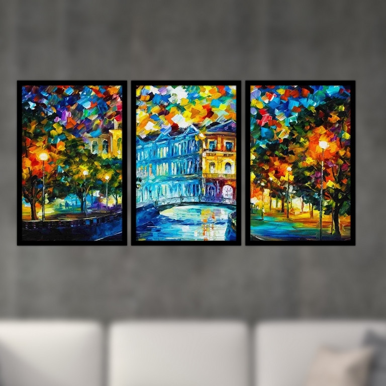 تابلو بکلیت طرح نقاشی رنگ روغن مدل B-S4944 مجموعه 3 عددی