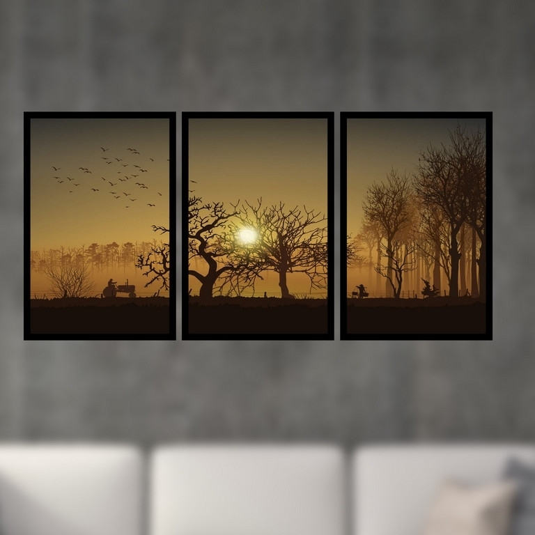 تابلو بکلیت طرح منظره پاییزی و مزرعه مدل B-S4912 مجموعه 3 عددی