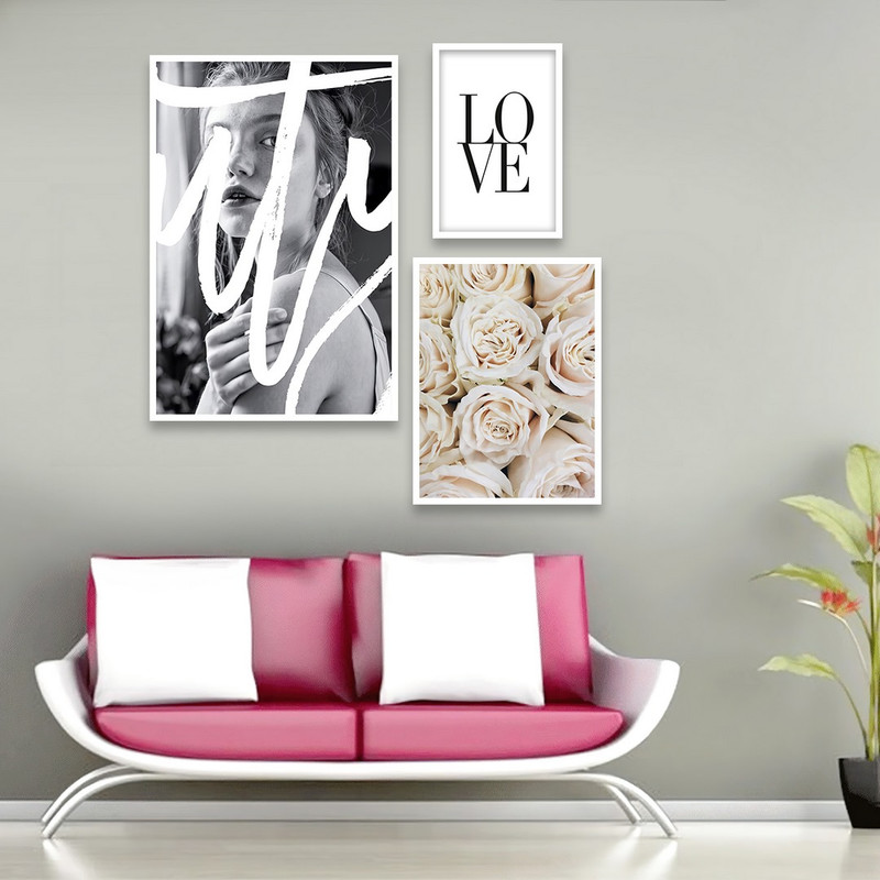 تابلو بکلیت طرح عشق و گل رز مدل W-827 مجموعه 3 عددی