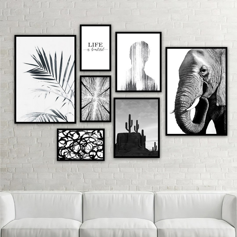 تابلو بکلیت طرح دکوراتیو فیل و درخت نخل مدل B-746 مجموعه 7 عددی