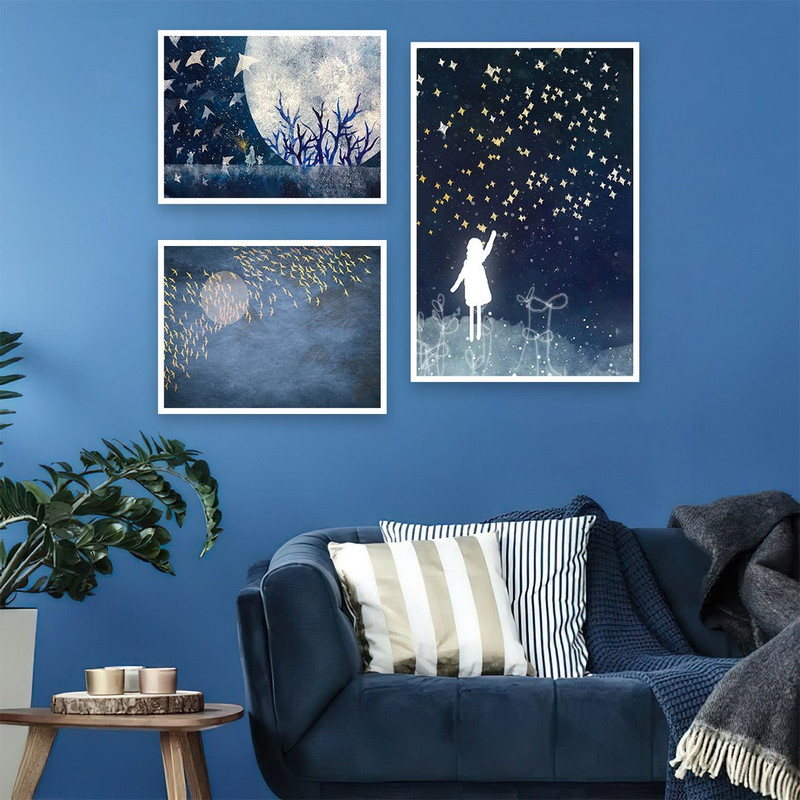 تابلو بکلیت طرح منظره شب و ماه شب چهارده مدل W-769 مجموعه 3عددی