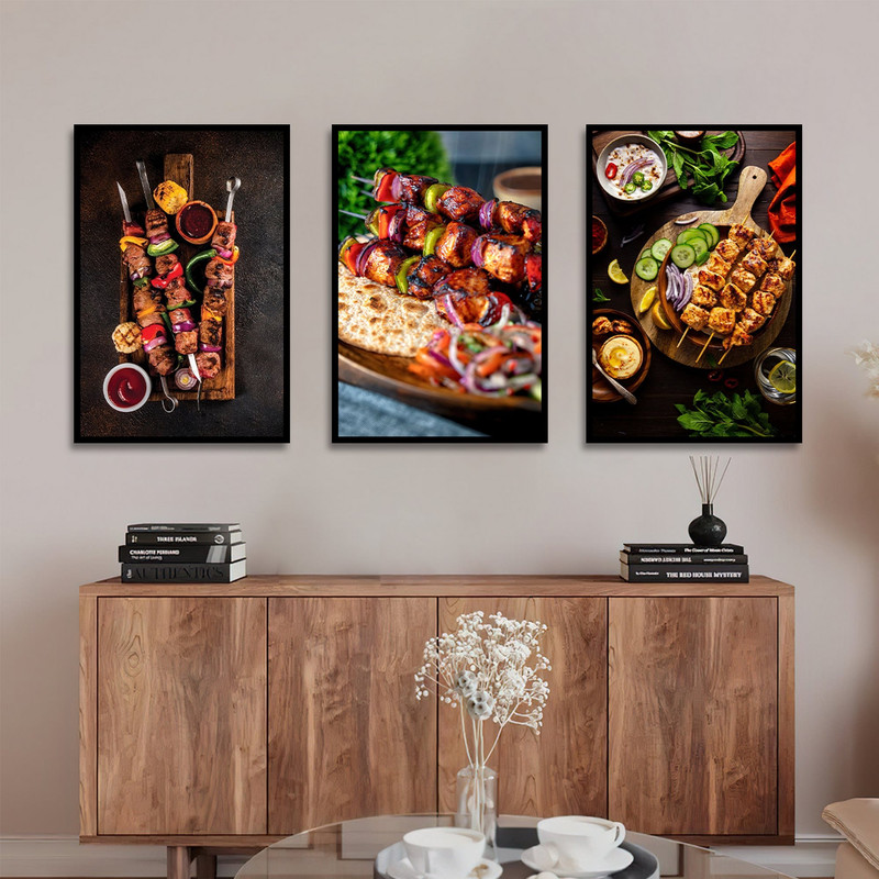 تابلو بکلیت طرح مدرن رستوران و جوجه کباب مدل B-1815 مجموعه 3 عددی