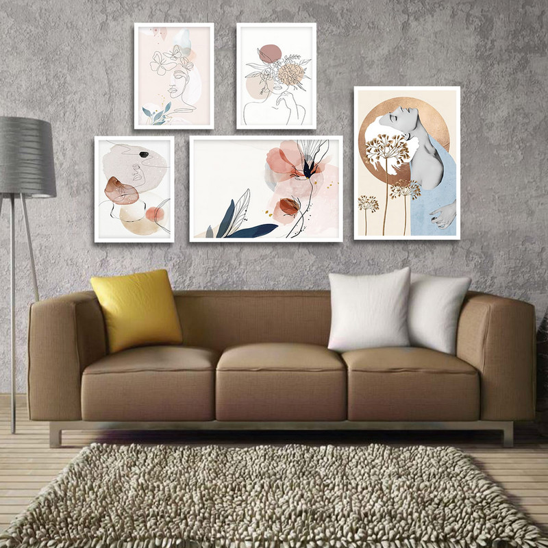 تابلو بکلیت طرح نقاشی مدرن مینیمال چهره مدل W-1811 مجموعه 5 عددی