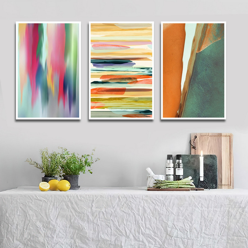 تابلو بکلیت طرح نقاشی مدرن سبک آبستره مدل W-1799 مجموعه 3 عددی