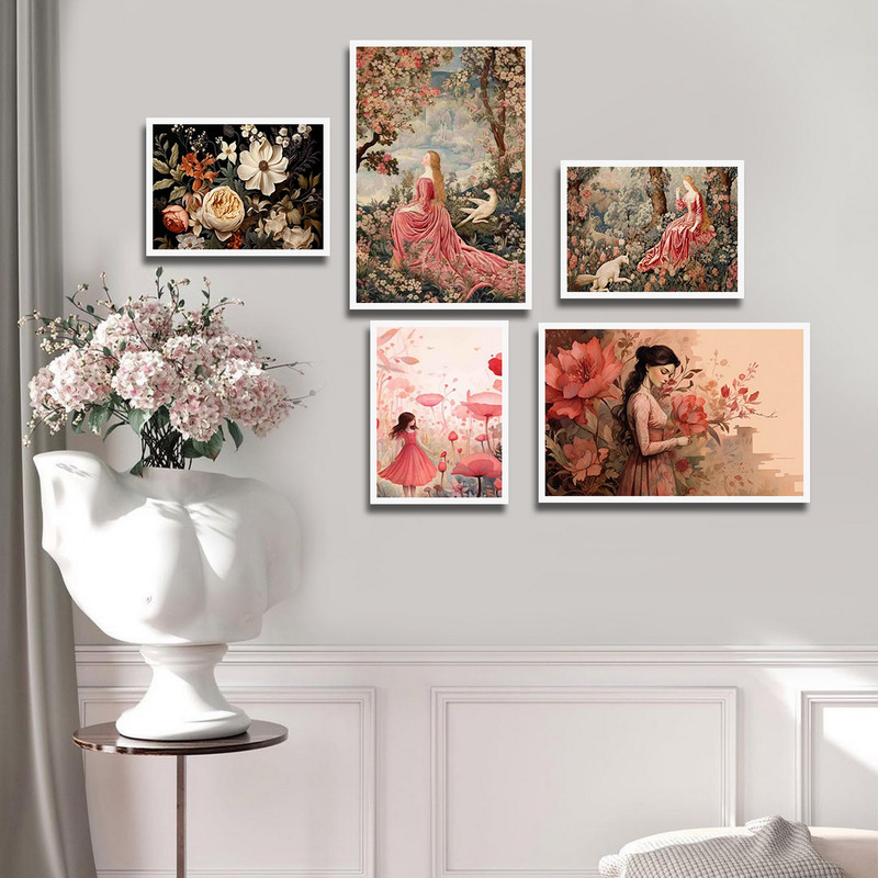 تابلو بکلیت طرح نقاشی باغ گل مدل W-1765 مجموعه 5 عددی