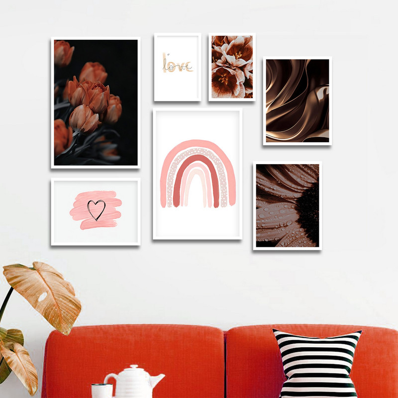 تابلو بکلیت طرح ترکیبی نقاشی مدرن مینیمال و گل مدل W-1726 مجموعه 7 عددی