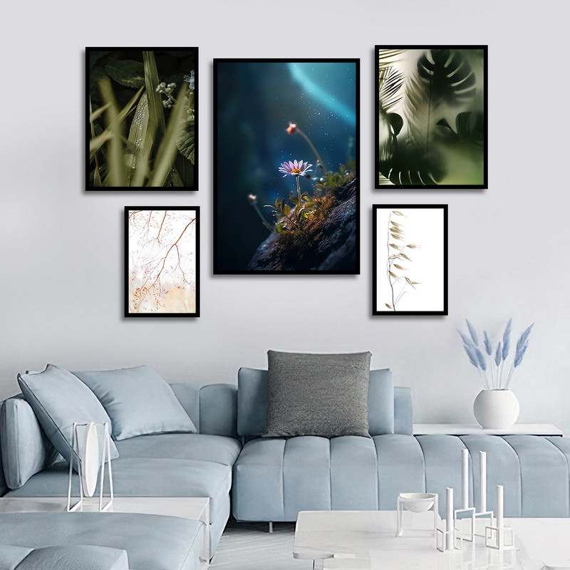 تابلو بکلیت طرح مدرن طبیعت و برگ انجیری مدل B-1675 مجموعه 5 عددی