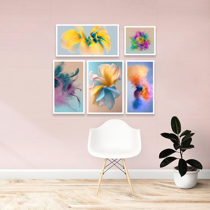 تابلو بکلیت طرح دکوراتیو رنگی گل مدل W-644 مجموعه 5 عددی
