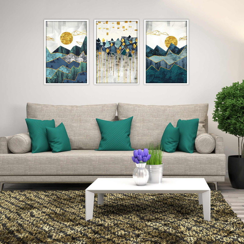 تابلو بکلیت طرح نقاشی مدرن کوه و خورشید مدل W-1886 مجموعه 3 عددی