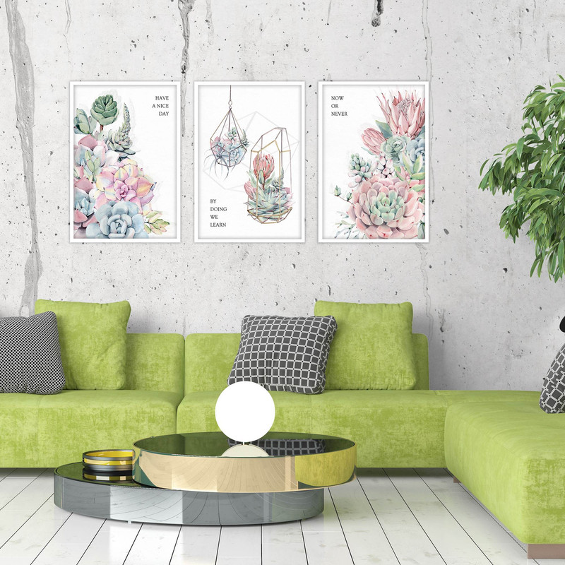 تابلو بکلیت طرح مدرن طبیعت و گل کاکتوس مدل W-1901 مجموعه 3 عددی