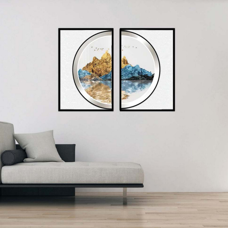 تابلو بکلیت طرح مدرن نیم دایره منظره دریا و کوه مدل B-1863 مجموعه 2 عددی