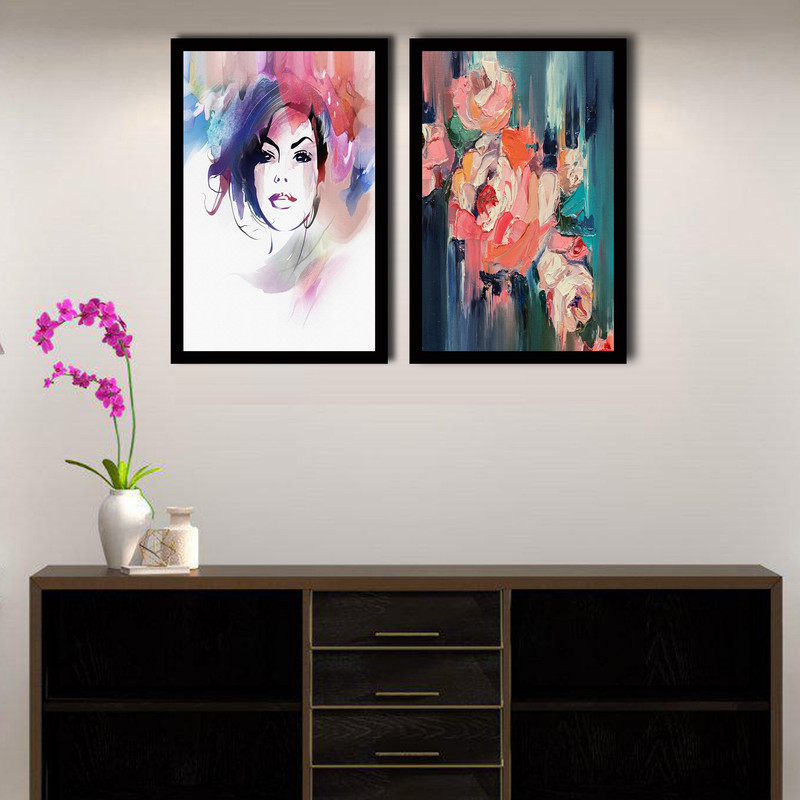 تابلو بکلیت طرح نقاشی و گل مدل دکوراتیو B-223 مجموعه 2 عددی