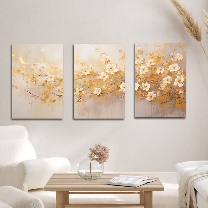 تابلو شاسی بکلیت طرح نقاشی مدرن رنگ روغن گل مدل SH-1613 مجموعه 3 عددی