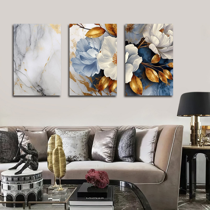 تابلو شاسی بکلیت طرح نقاشی مدرن گل مدل SH-1595 مجموعه 3 عددی