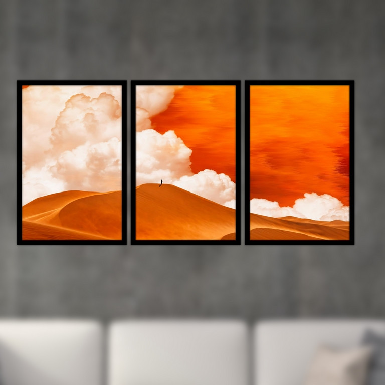 تابلو بکلیت طرح نقاشی منظره کویر و صحرا مدل B-S4764 مجموعه 3 عددی