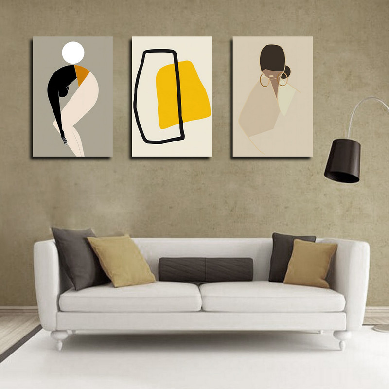 تابلو شاسی بکلیت طرح نقاشی مدرن مینیمال مدل SH-1710 مجموعه 3 عددی