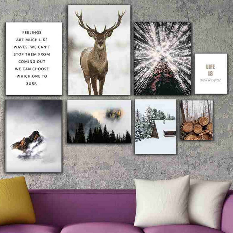 تابلو شاسی بکلیت طرح طبیعت و هیزم و گوزن مدل SH-372 مجموعه 8 عددی