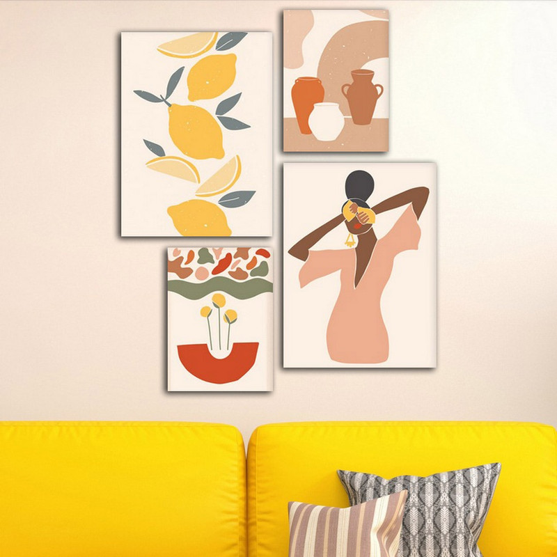 تابلو شاسی بکلیت طرح نقاشی مینیمال لیمو و استایل مدل SH-390 مجموعه 4 عددی