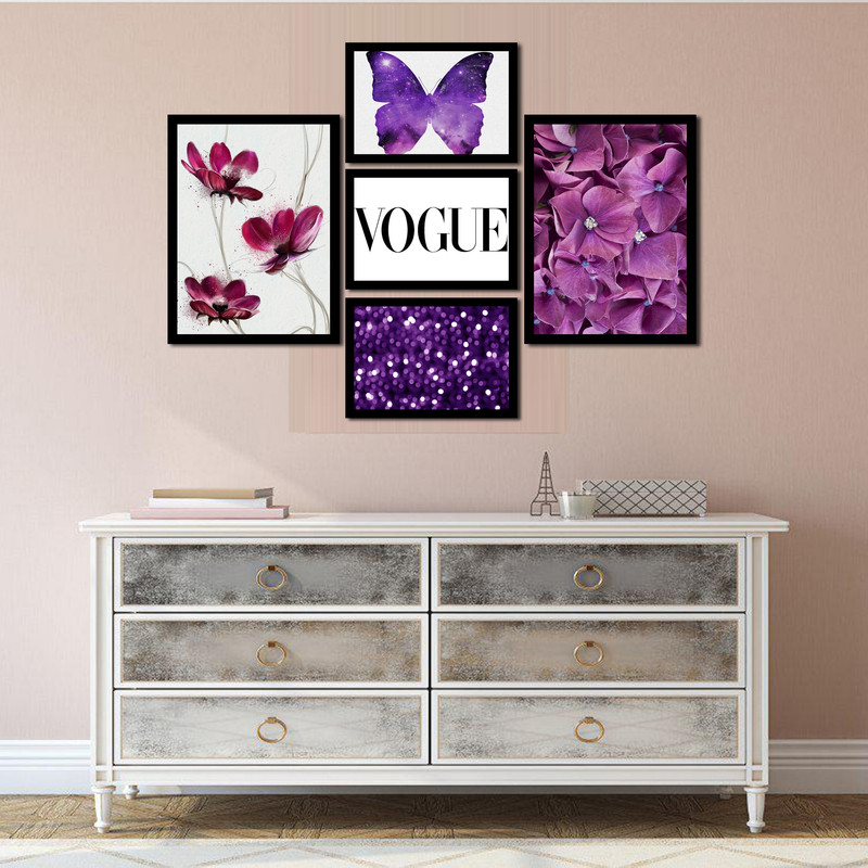 تابلو بکلیت طرح گل و پروانه مدل B-199 مجموعه 5 عددی