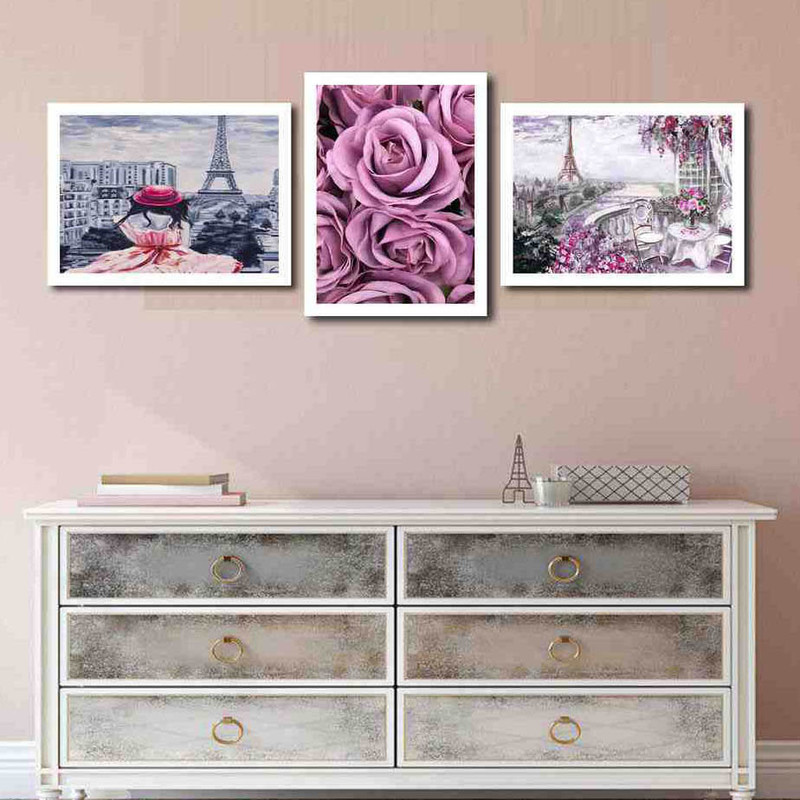 تابلو بکلیت طرح نقاشی برج ایفل پاریس مدل دکوراتیو W-188 مجموعه 3 عددی