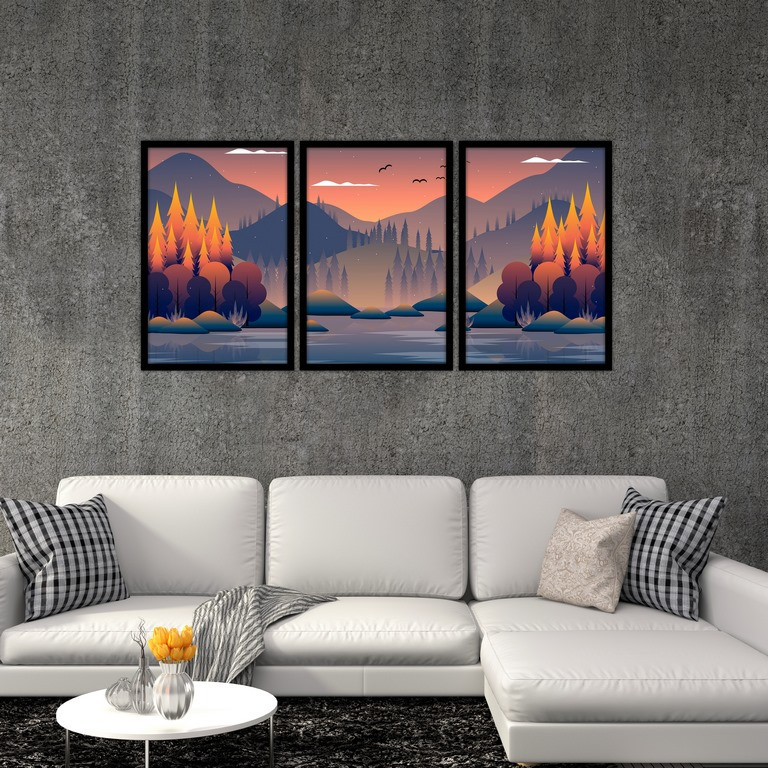 تابلو بکلیت طرح نقاشی جنگل پاییزی مدل B-S4827 مجموعه 3 عددی