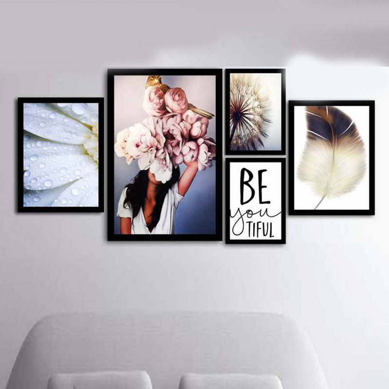 تابلو بکلیت طرح گل سر  و قاصدک مدل دکوراتیو B-217 مجموعه 5 عددی