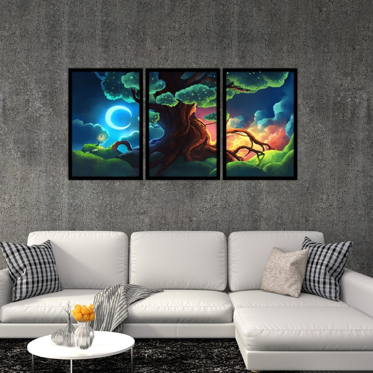 تابلو بکلیت طرح نقاشی فانتزی مهتاب مدل B-S4831 مجموعه 3 عددی
