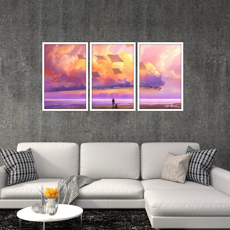 تابلو بکلیت طرح فانتزی ساحل تنهایی مدل W-S4809 مجموعه 3 عددی