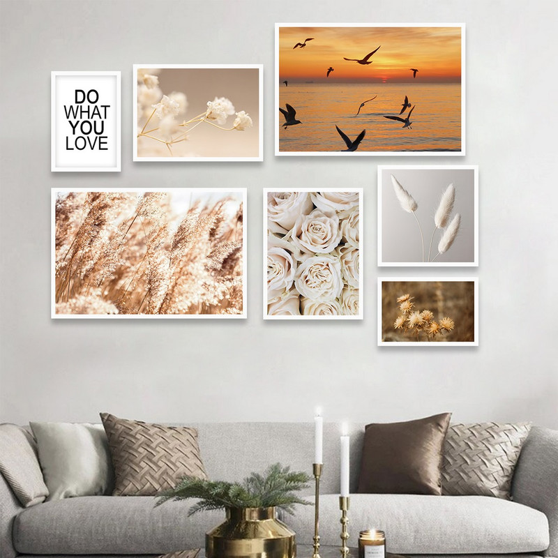 تابلو بکلیت طرح منظره طبیعت و رقص پرندگان مدل W-715 مجموعه 7 عددی