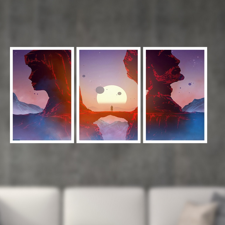 تابلو بکلیت طرح نقاشی عاشقانه و کوهستان مدل W-S4970 مجموعه 3 عددی