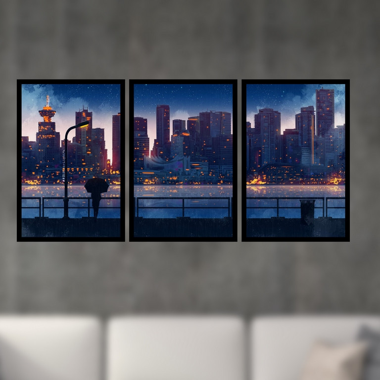 تابلو بکلیت طرح نقاشی منظره شهری مدل B-S4860 مجموعه 3 عددی