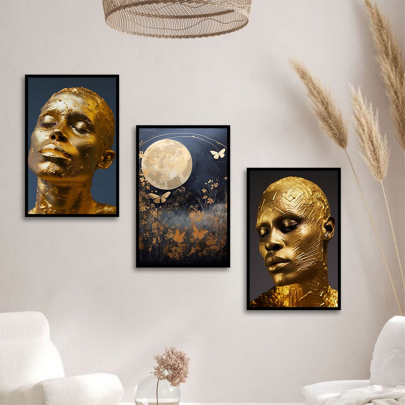 تابلو بکلیت طرح چهره مرد طلاکوب و پروانه مدل B-1239 مجموعه 3 عددی 