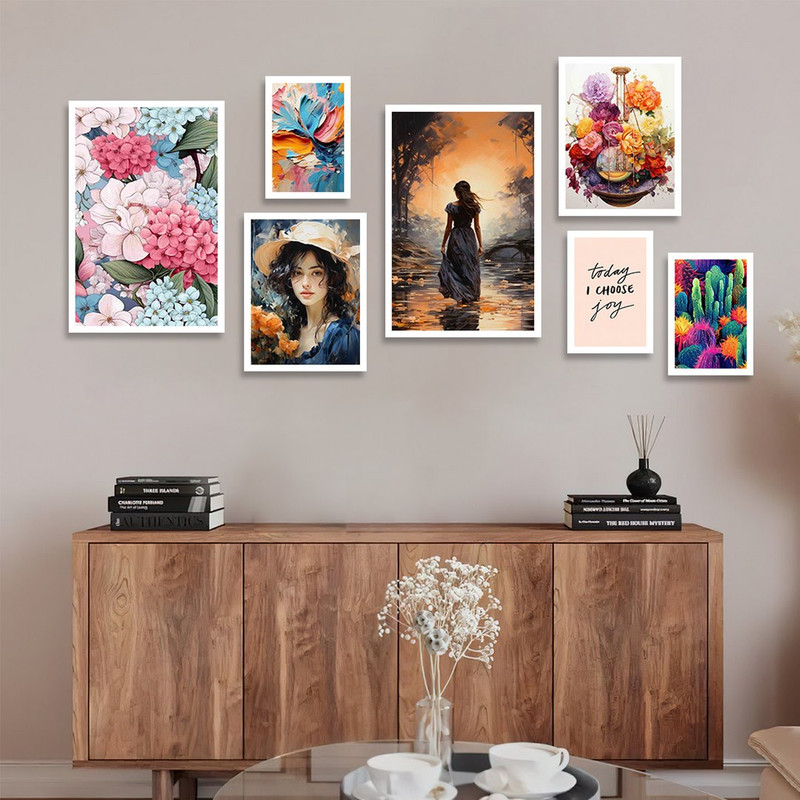 تابلو بکلیت طرح نقاشی رنگ روغن گل و طبیعت مدل W-1235 مجموعه 7 عددی