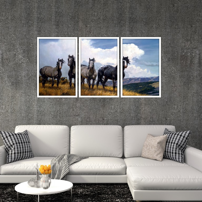 تابلو بکلیت طرح منظره دشت و اسب مدل W-S4803 مجموعه 3 عددی