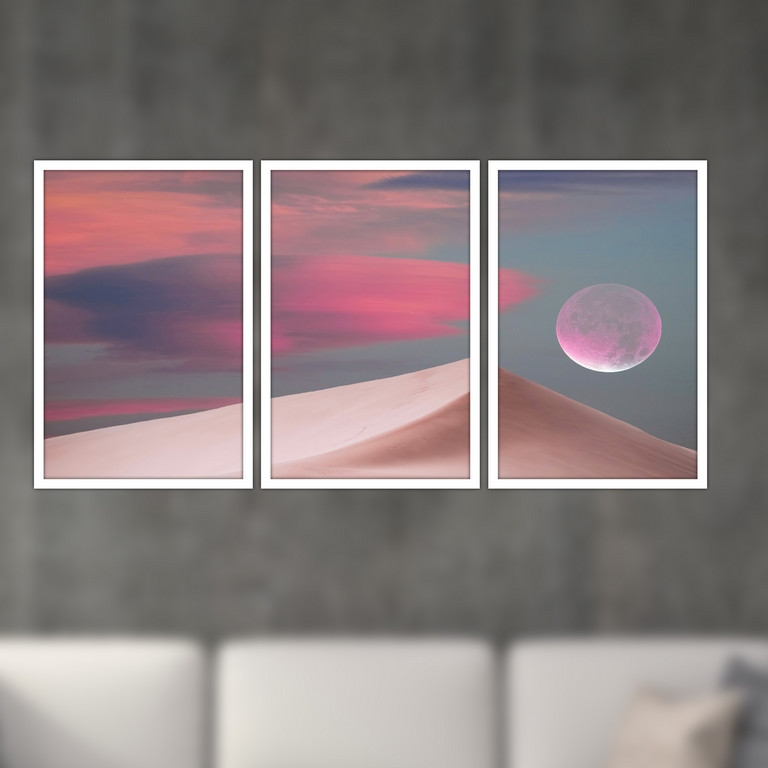 تابلو بکلیت طرح نقاشی منظره کویری مدل W-S4780 مجموعه 3 عددی