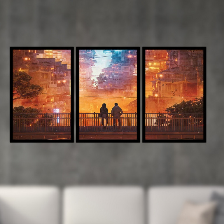 تابلو بکلیت طرح نقاشی منظره شهری مدل B-S4778 مجموعه 3 عددی