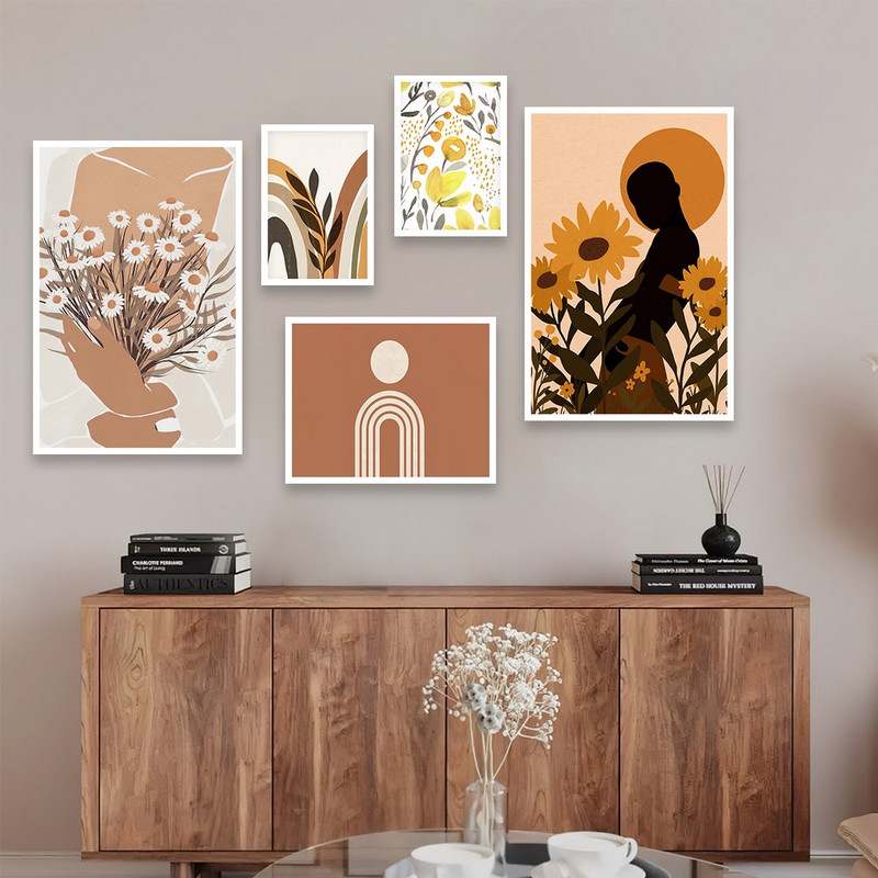 تابلو بکلیت طرح نقاشی آبرنگ گل آفتابگردان مدل W-689 مجموعه 5 عددی