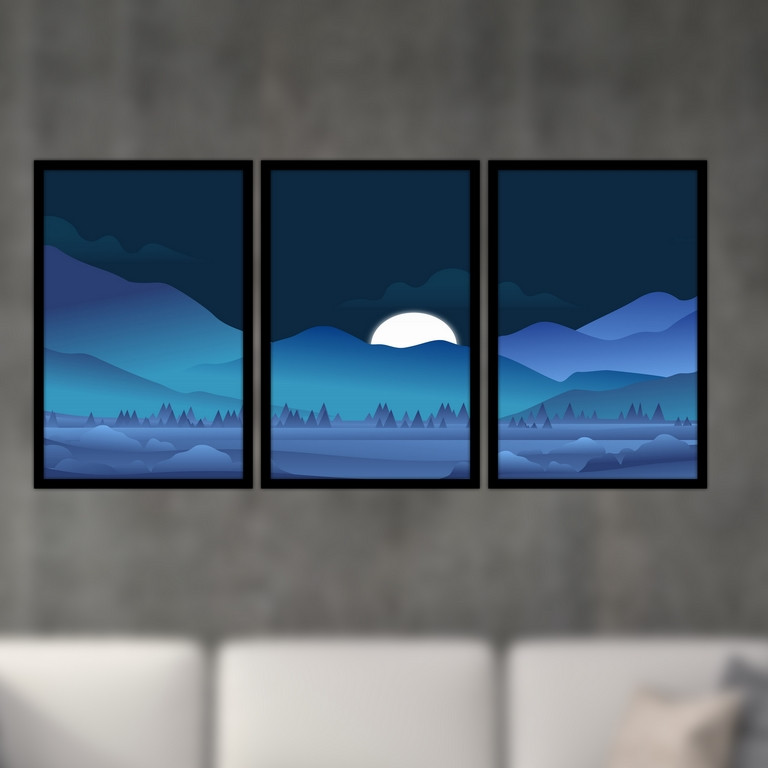 تابلو بکلیت طرح نقاشی منظره کوهستان مدل B-S4774 مجموعه 3 عددی