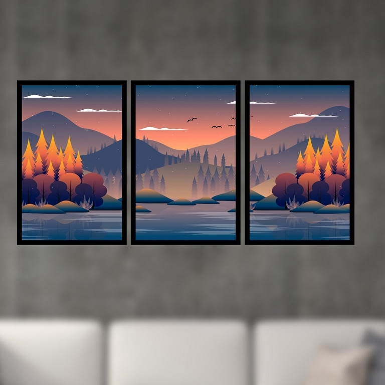 تابلو بکلیت طرح نقاشی فانتزی منظره پاییزی جنگل مدل B-S4924 مجموعه 3 عددی