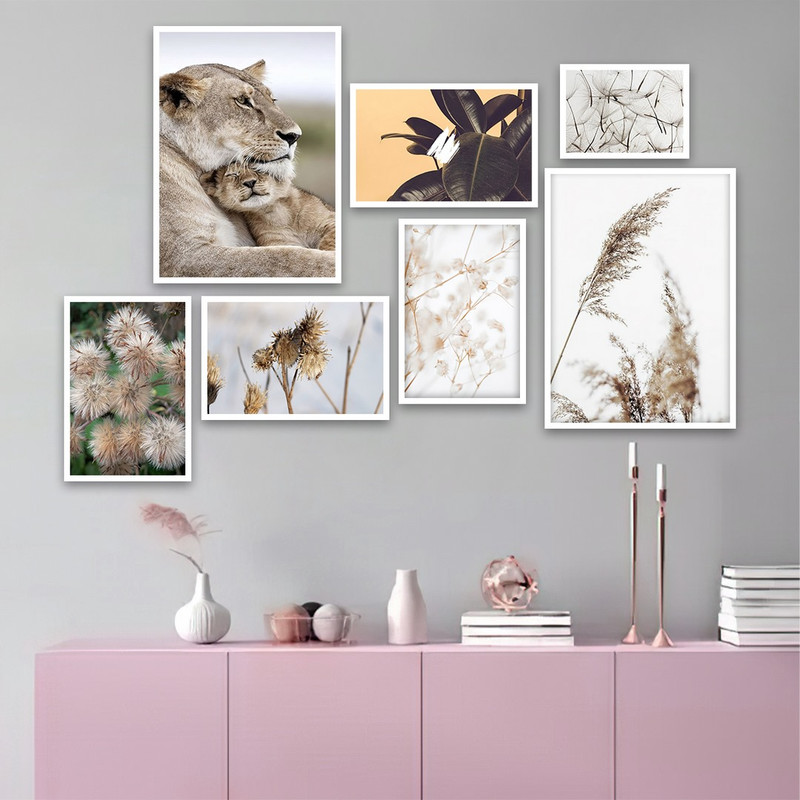 تابلو بکلیت طرح گندمزار و حیات وحش شیر مدل W-879 مجموعه 7 عددی