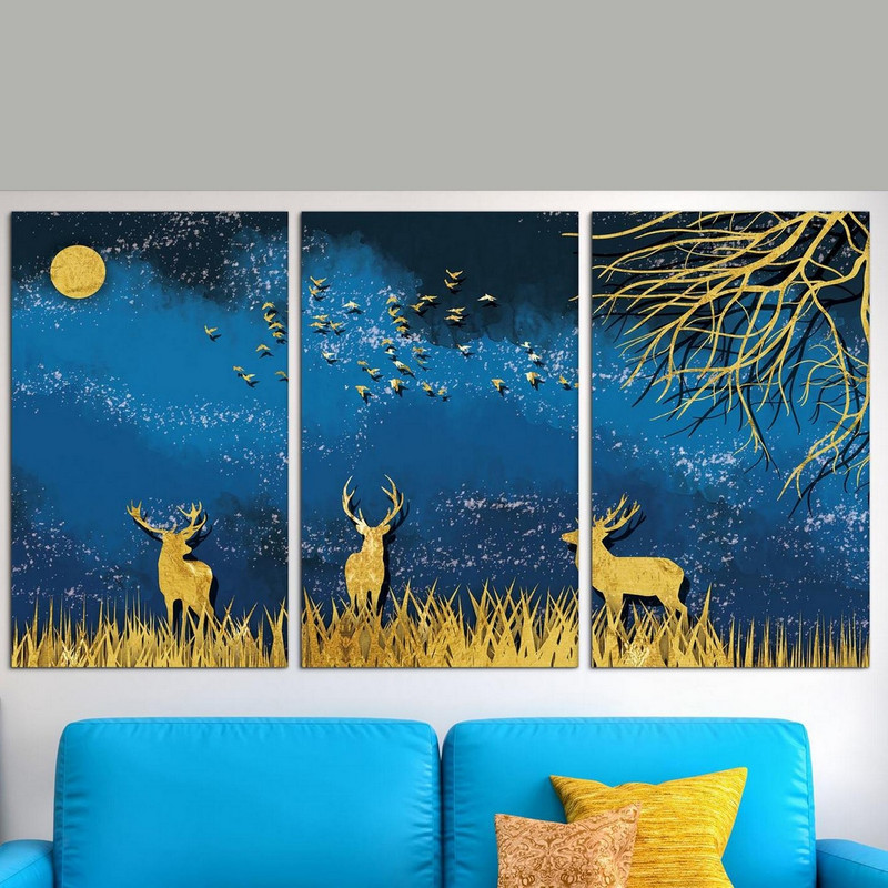 تابلو شاسی بکلیت طرح گوزن و آسمان شب مدل SH-181 مجموعه 3 عددی