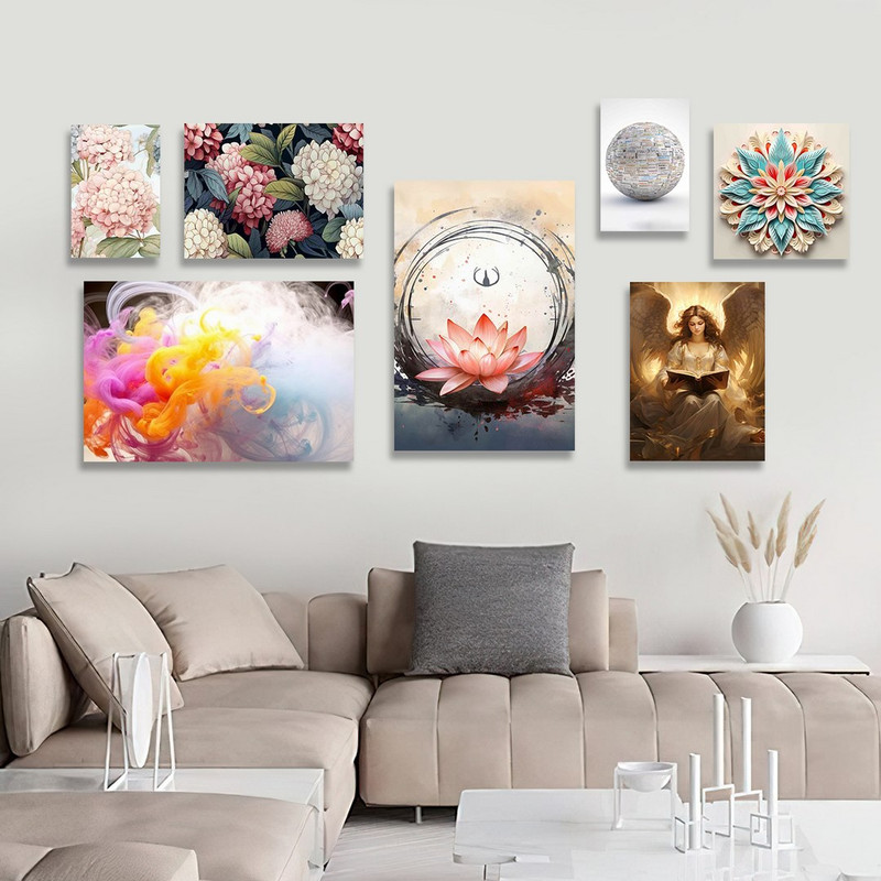 تابلو شاسی بکلیت طرح گل رنگی و فرشته مدل SH-1208  مجموعه 7 عددی