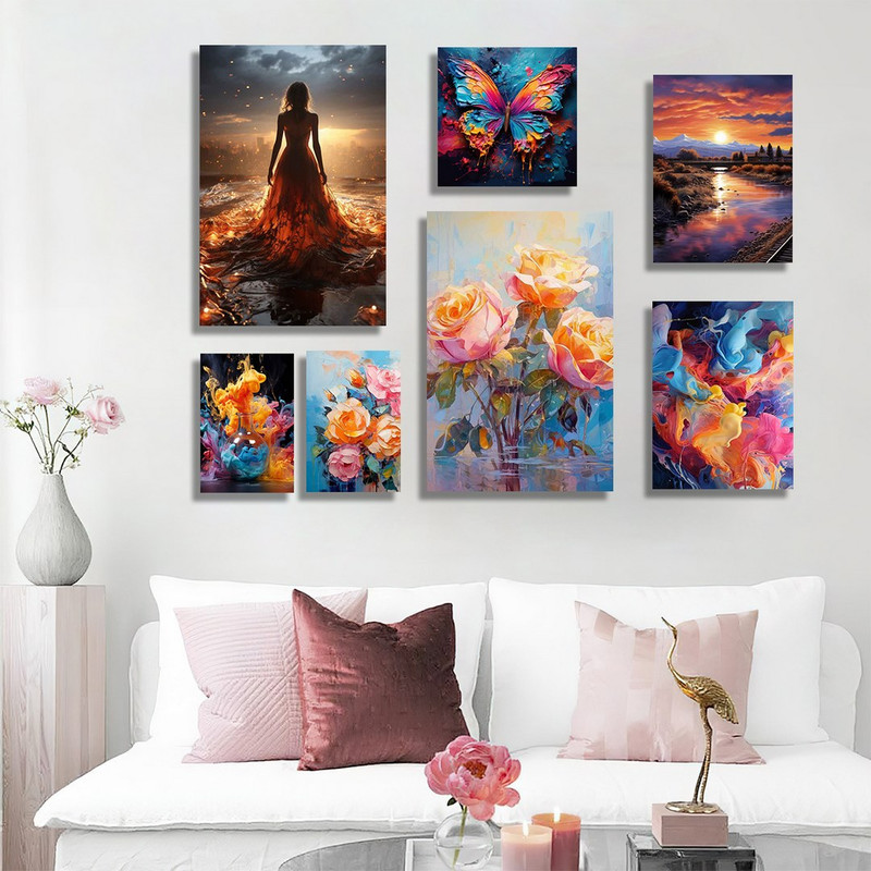 تابلو شاسی بکلیت طرح گل رنگی و پروانه مدل SH-1147  مجموعه 6 عددی