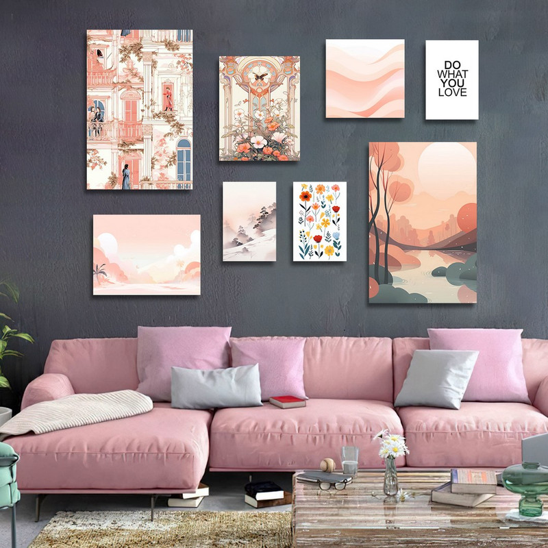 تابلو شاسی بکلیت طرح نقاشی گل رنگی و دریا مدل SH-1134  مجموعه 8 عددی