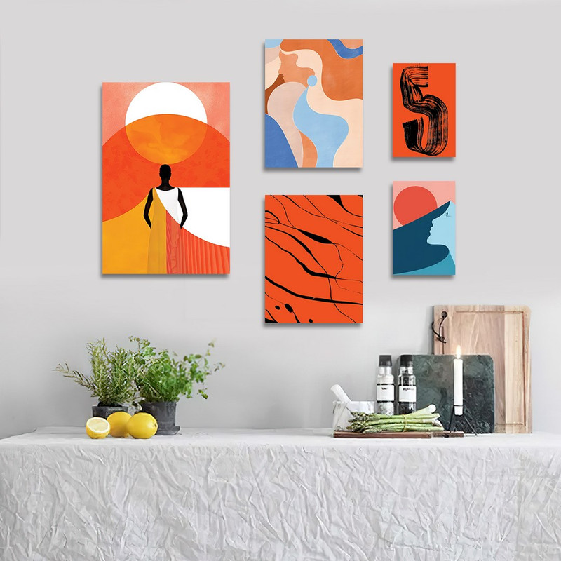 تابلو شاسی بکلیت طرح نقاشی مینیمال دخترانه مدل SH-1119  مجموعه 5 عددی