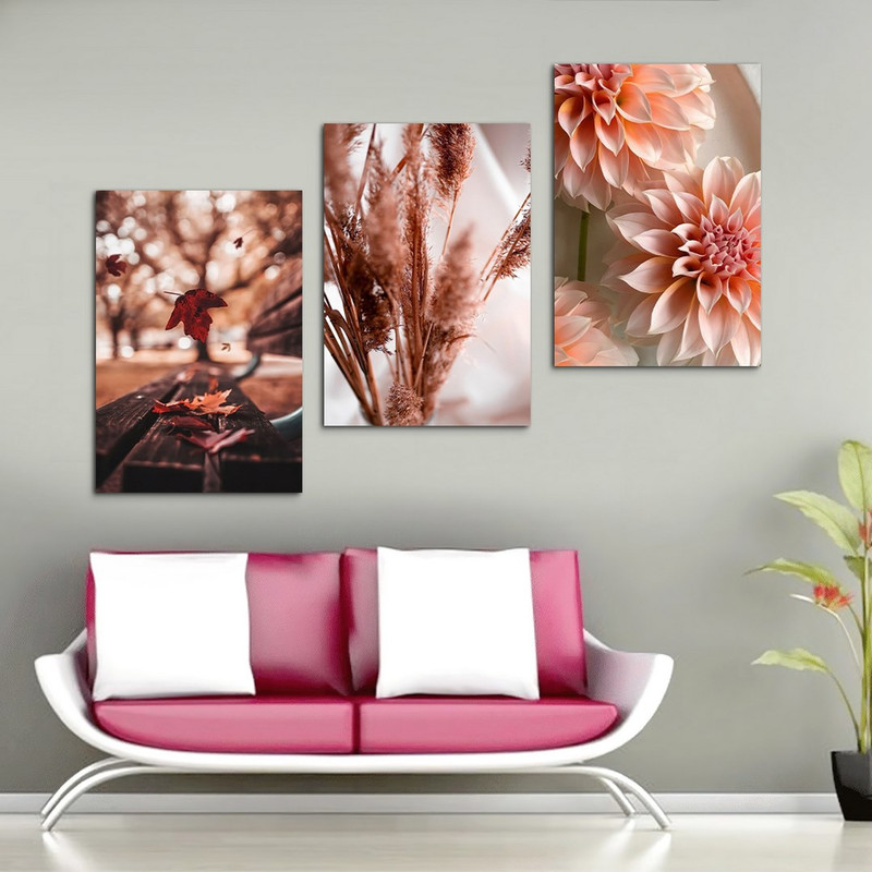 تابلو شاسی بکلیت طرح گل و برگ پاییزی مدل SH-1032 مجموعه 3 عددی