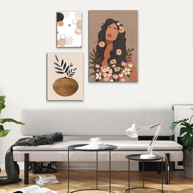 تابلو شاسی بکلیت طرح نقاشی مینیمال دخترانه مدل SH-986 مجموعه 3 عددی