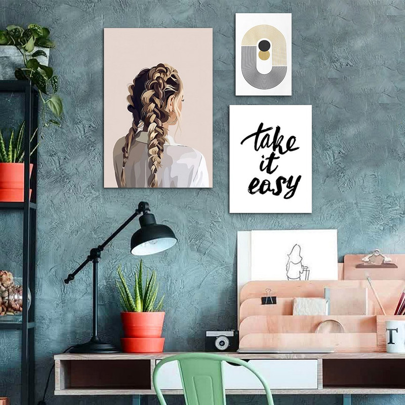 تابلو شاسی بکلیت طرح نقاشی دخترانه مدرن مدل SH-951 مجموعه 3 عددی