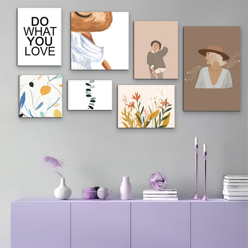 تابلو شاسی بکلیت طرح نقاشی مینیمال دخترانه مدل SH-943 مجموعه 7 عددی